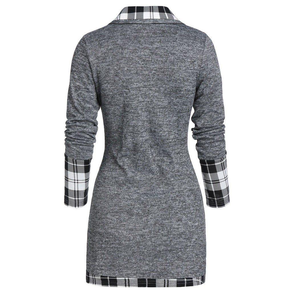 Plaid Colorblock Button Asymmetric Layered Dress Mssaz Desses