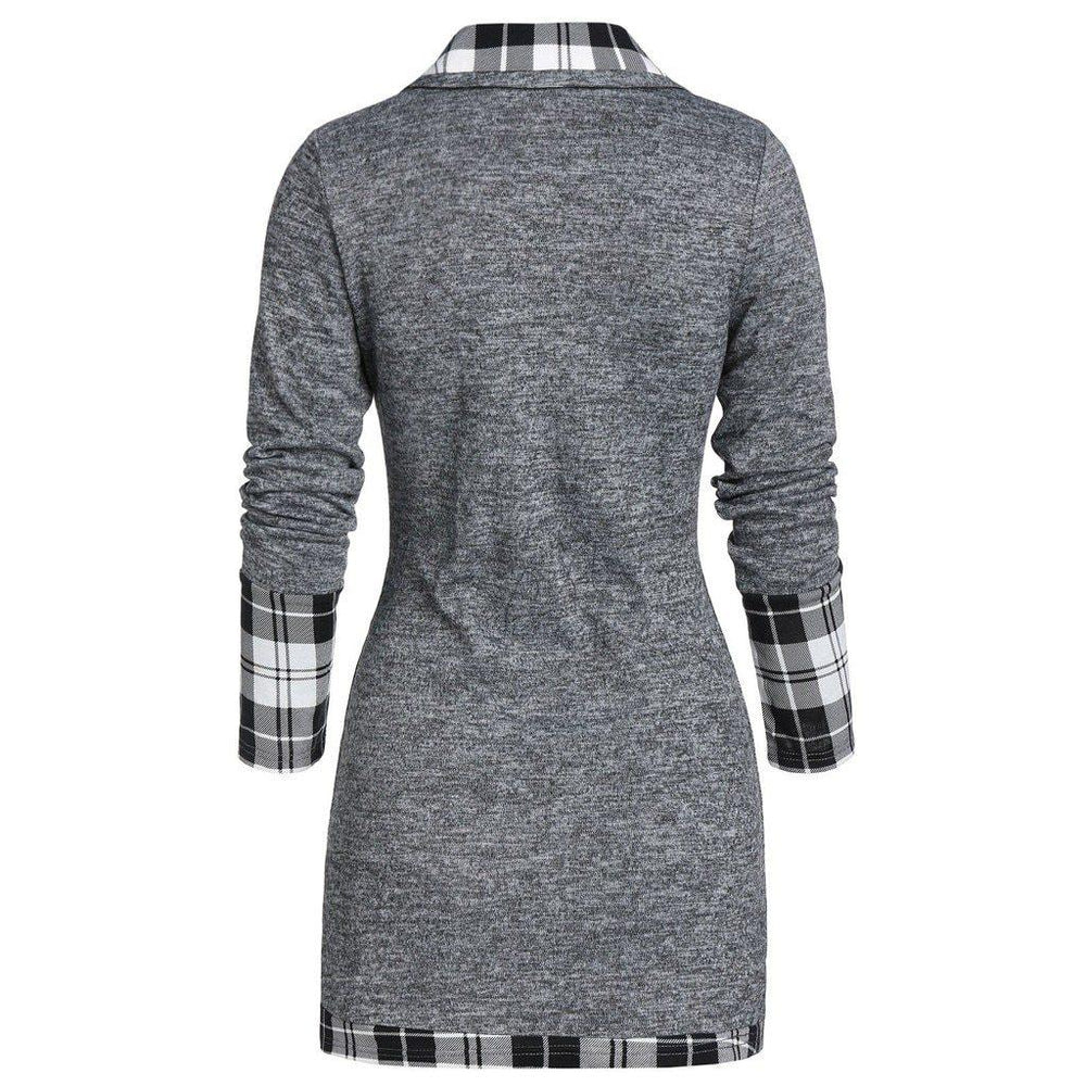 Plaid Colorblock Button Asymmetric Layered Dress Mssaz Desses