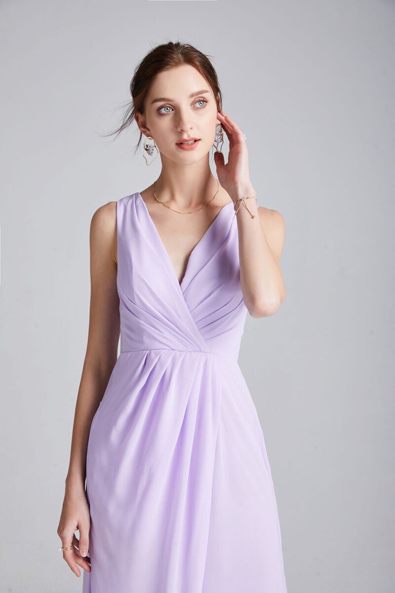 Split Ruched Lace Up Back Casual Long Prom Dresses Mssaz Desses