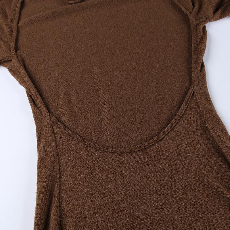 solid knitted open back flared long sleeve maxi dress Mssaz Desses