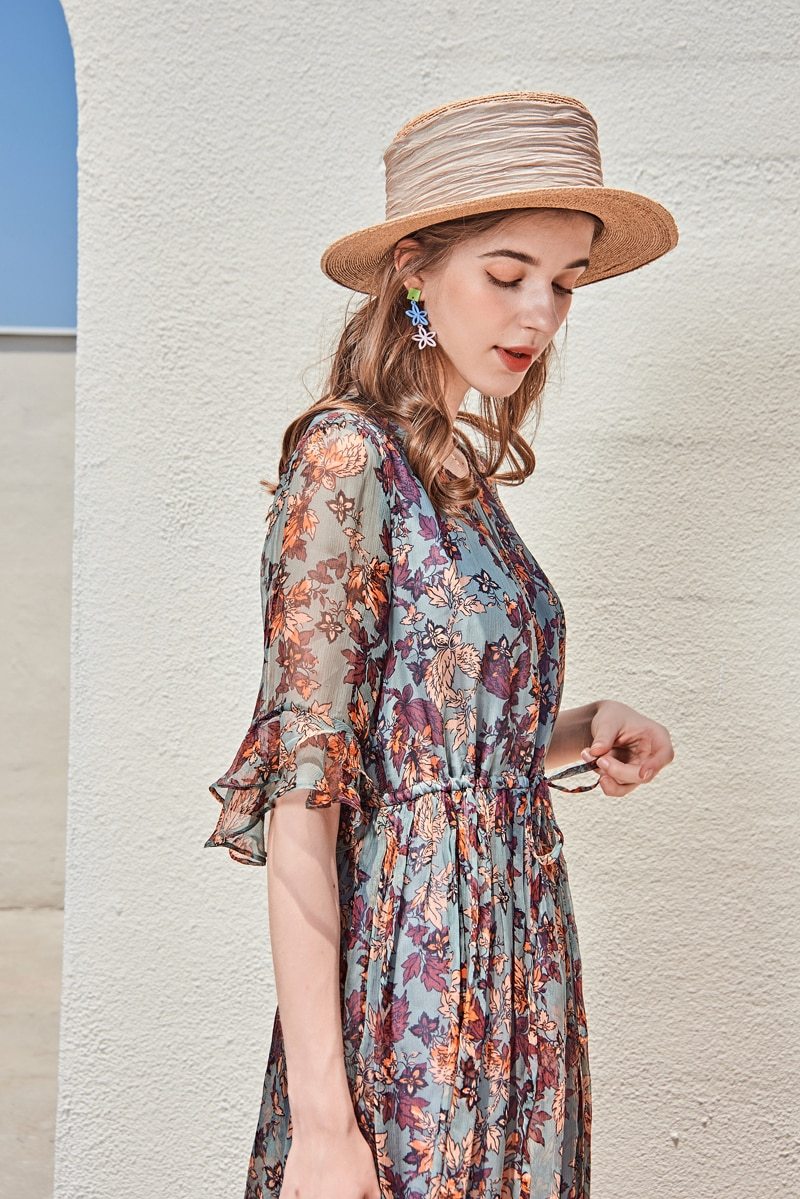 Lace Up Waist Casual Mid Calf Dresses Mssaz Desses