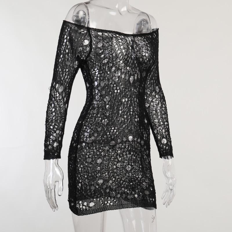 Spring  Hollow Out Crochet Knit Bodycon Dress Mssaz Desses