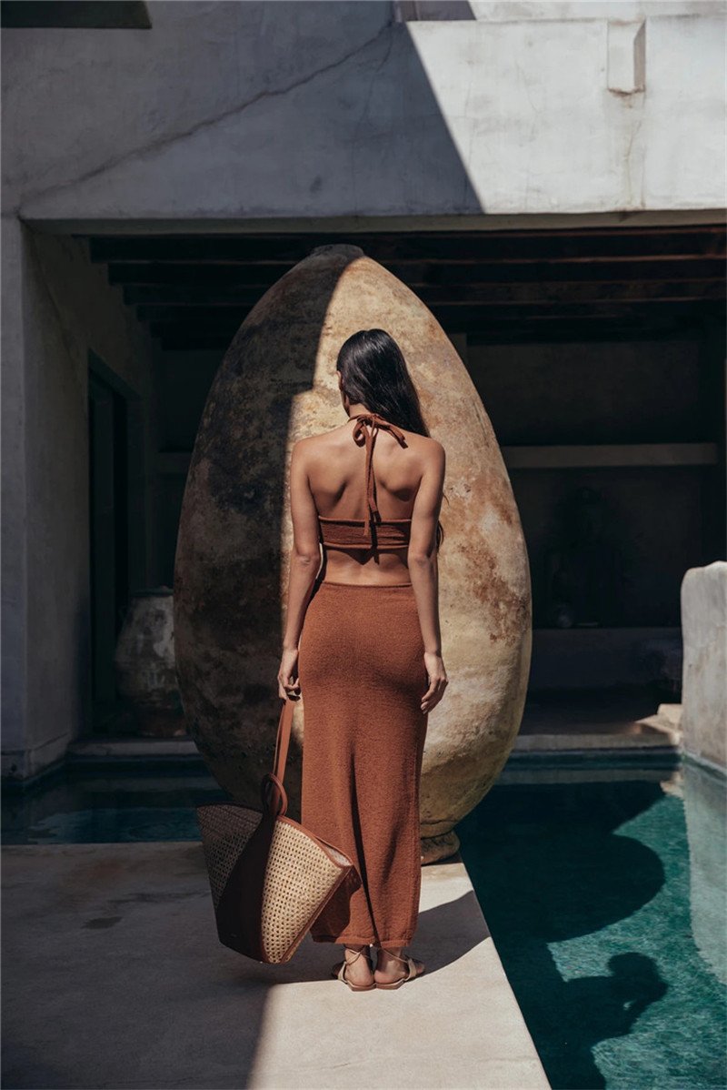 Vacation Outfits Knitted Halter Maxi Dresses Mssaz Desses