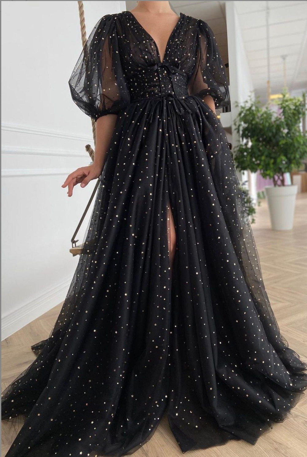 Black Mesh Starry Tulle Elegant Dresses Mssaz Desses
