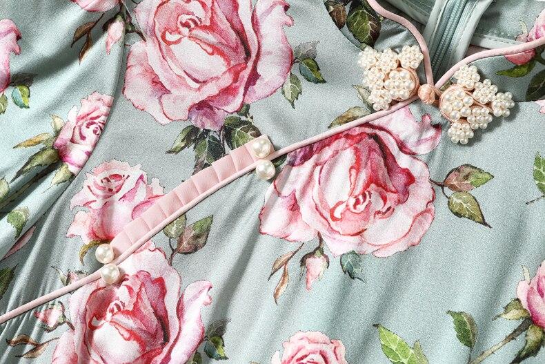 Vintage Stand Collar Short Sleeves Floral Printed Ruffles Elegant Dress Vestidos Mssaz Desses