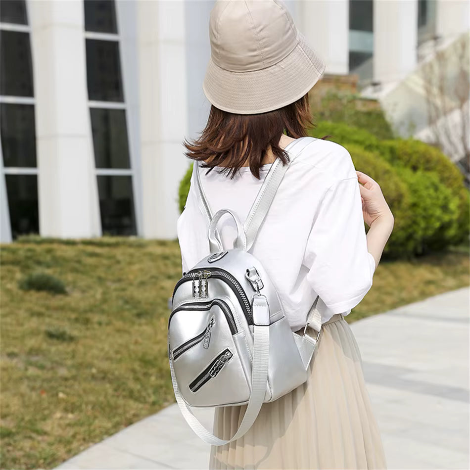 Casual PU Leather Travel Rucksack Shoulder High Quality School Backpack Mssza