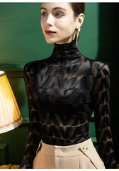 See Through Brushed Lace Shirt Long Sleeved T-shirt Mssza
