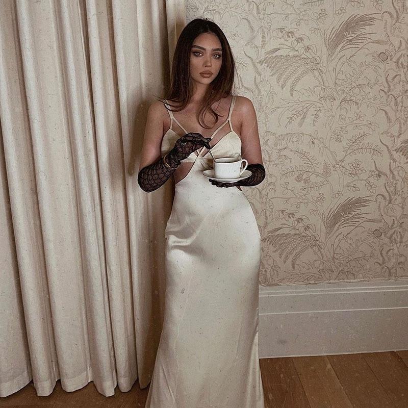 White Satin Maxi Dresses Mssaz Desses