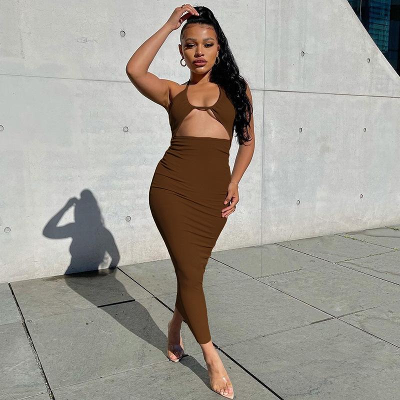 Hollow Out Halter Backless Bodycon Dress Mssaz Desses