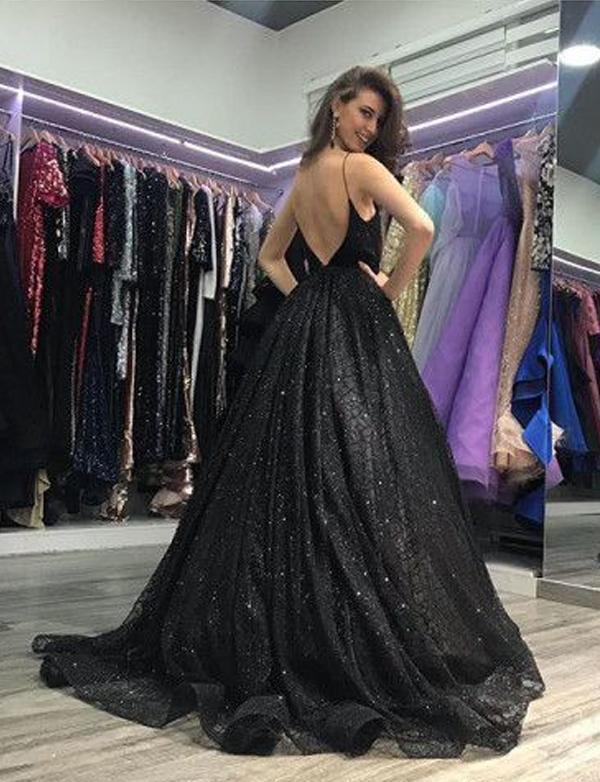 Black V-neck Prom party evening dresses Mssaz Desses