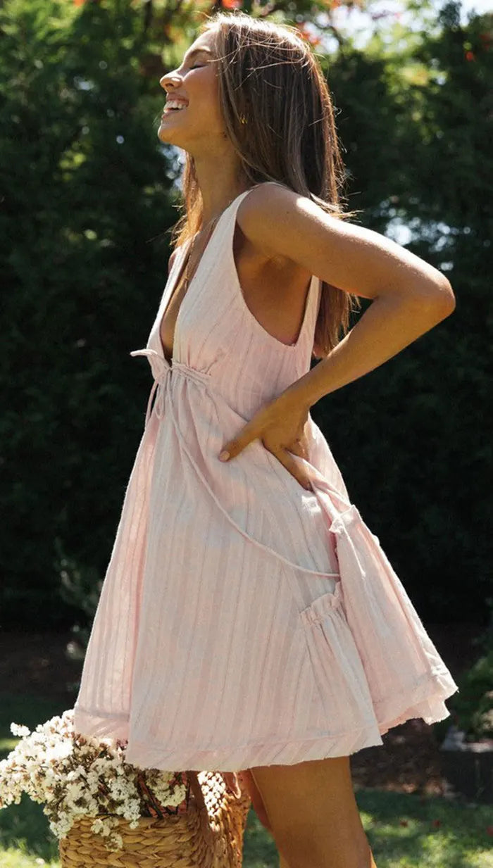 Plunging Neck Cotton Tunic Beach Cover-Up Mssaz Desses