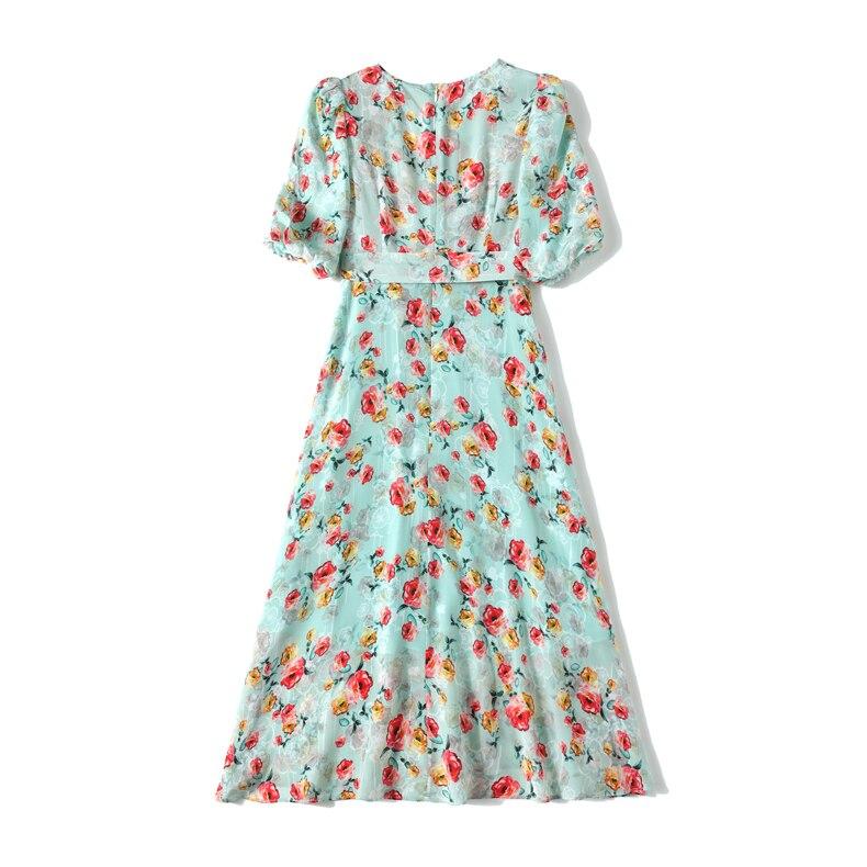 V Neck Short Sleeves Printed Sash Belt  Dress Mssaz Desses