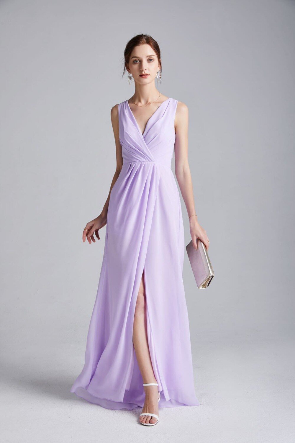 Split Ruched Lace Up Back Casual Long Prom Dresses Mssaz Desses
