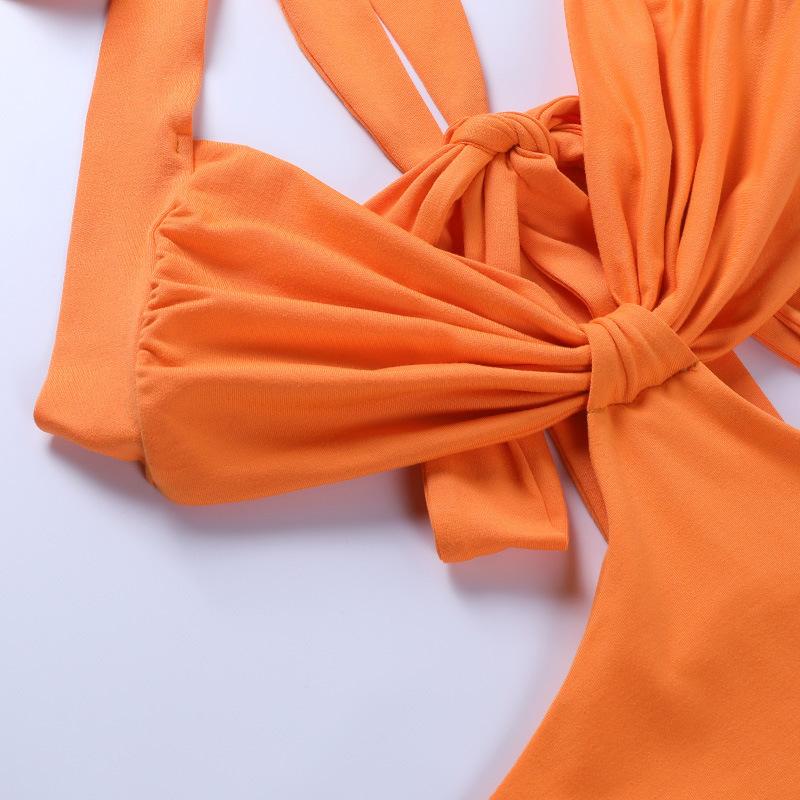 Solid  Open Back Halter Split Maxi Dress Mssaz Desses