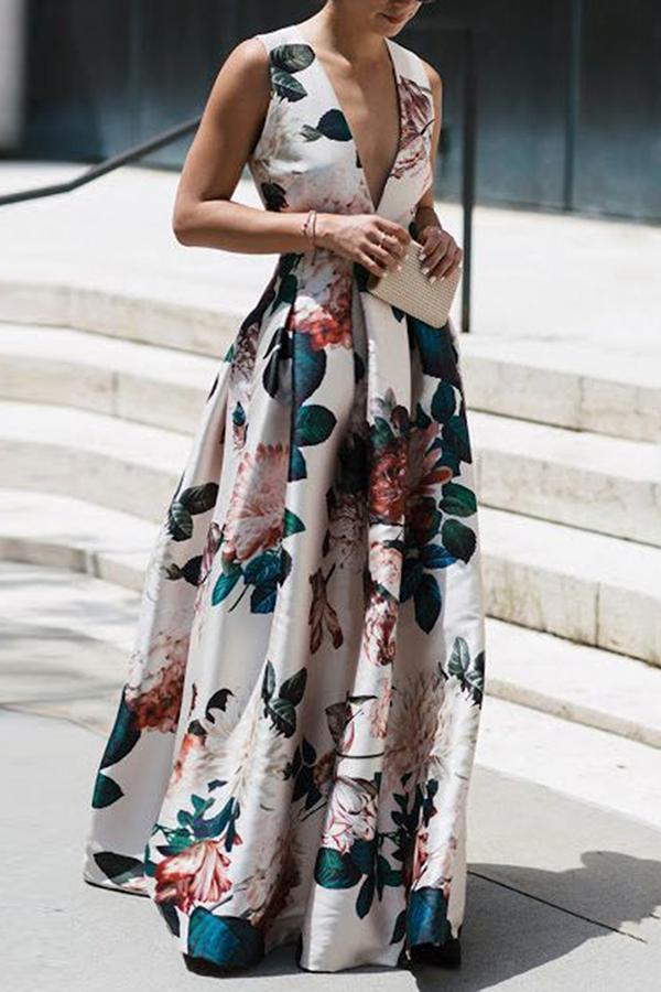 Trendy Sleeveless Deep V Neck Full Length Prom Dresses Mssaz Desses