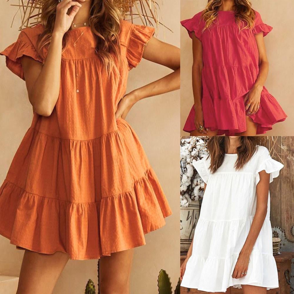 Casual Ruffle O Neck Short Sleeve Dress Mssaz Desses