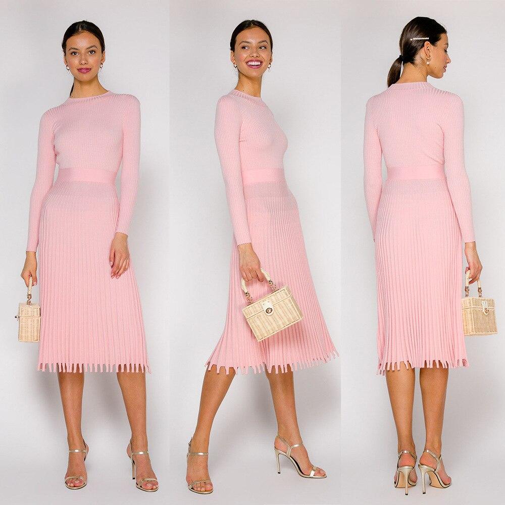 Knitted Long Dress Autumn Winter Slim Sleeve Ladies Dresses Mssaz Desses