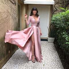 Solid V-Neck Long Sleeve Celebrity Party Maxi Dress Mssaz Desses