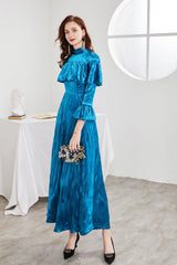 O Neck Long Sleeves Beaded Ruffles Elegant A Line Maxi Party Prom Dress Mssaz Desses