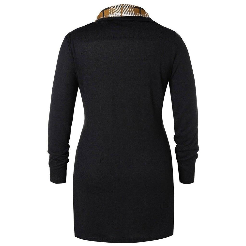 Plaid Colorblock Button Asymmetric Layered Dress Mssaz Desses