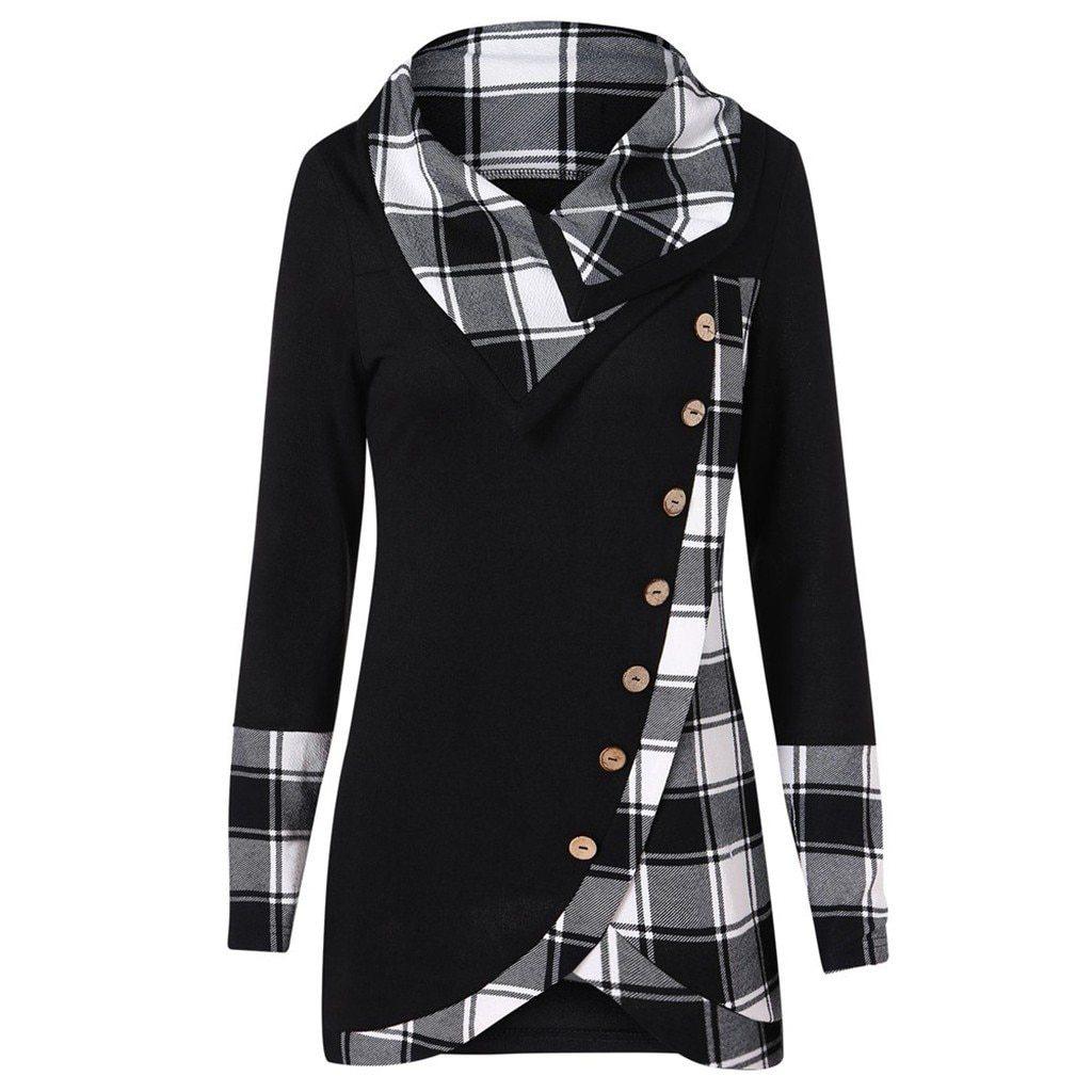 Plaid Colorblock Button Asymmetric Layered Dress Mssaz Desses