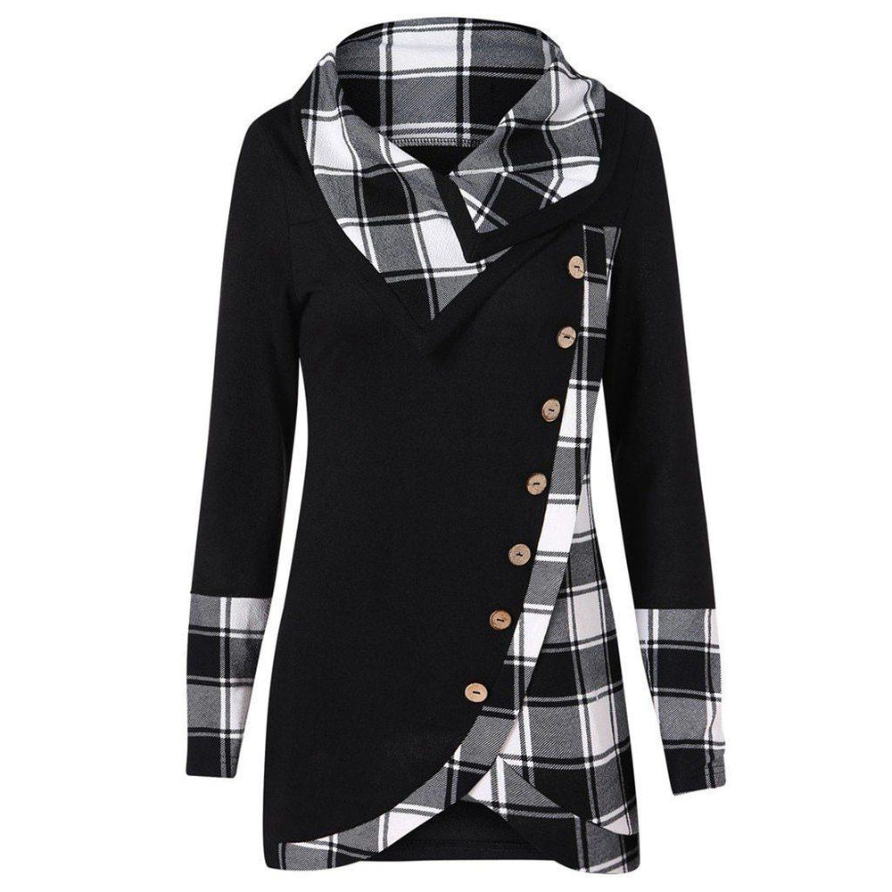 Plaid Colorblock Button Asymmetric Layered Dress Mssaz Desses