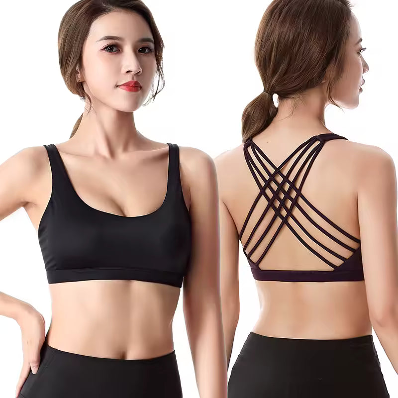 Fitness Sports Bra Push Up Cross Back Shockproof Running Gym Training Workout Yoga Underwear Crop Tops Mssza