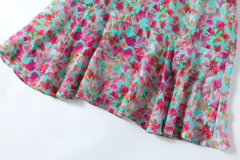 V Neck Short Sleeves Ruffles Sash Belt Printed  Dress Mssaz Desses