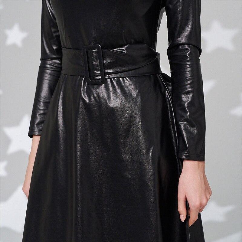 Fit And Flare Winter Dress a Line Pockets Pu Leather Midi Dress Mssaz Desses