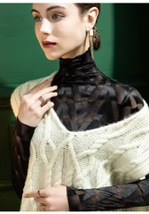 See Through Brushed Lace Shirt Long Sleeved T-shirt Mssza