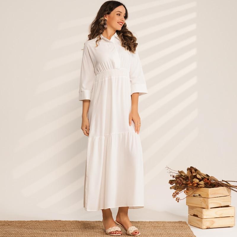 Ladies Solid Color High Waist Pleated Folds College Style Sweet Long Wild Woman Pure White Dress Mssaz Desses