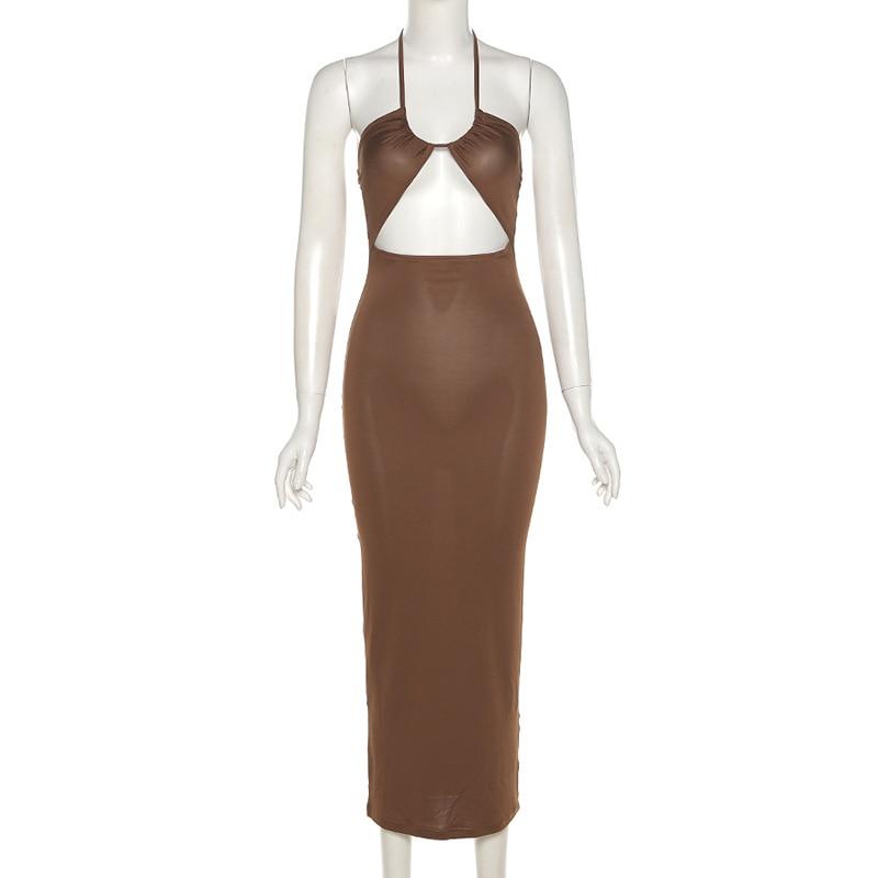 Hollow Out Halter Backless Bodycon Dress Mssaz Desses