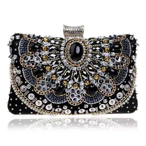 Diamonds Beaded Metal Chain Clutch Mssza