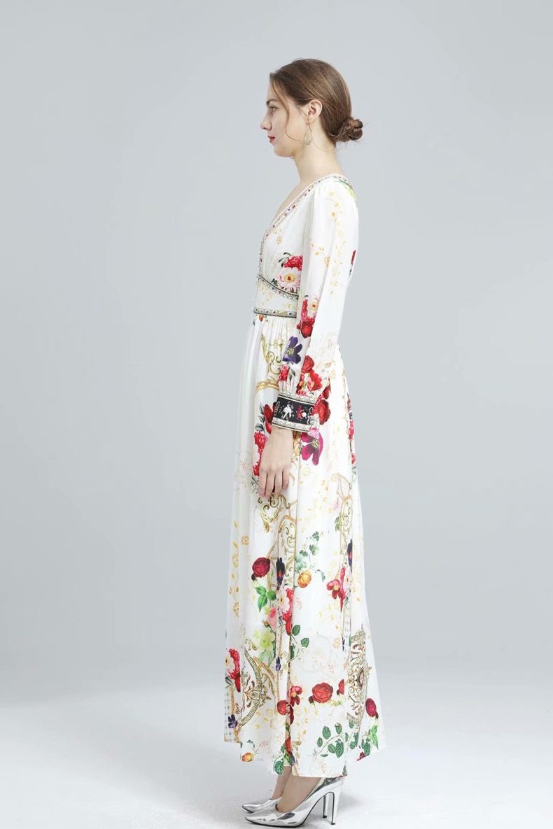 Long Sleeves Split Front Floral Printed High Street Dresses Mssaz Desses