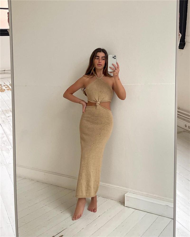 Vacation Outfits Knitted Halter Maxi Dresses Mssaz Desses