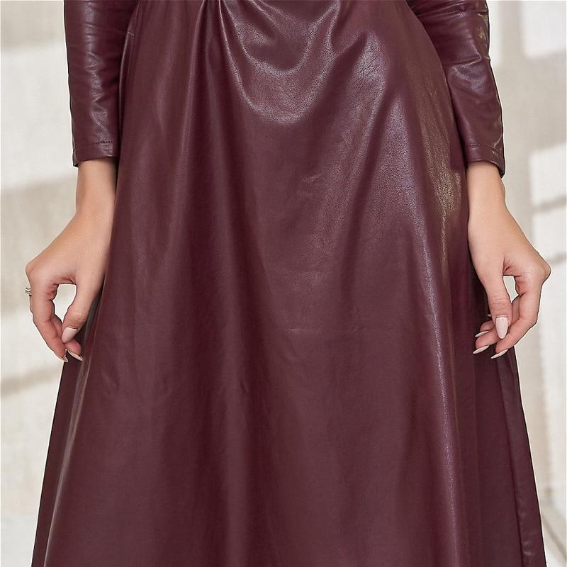 Fit And Flare Winter Dress a Line Pockets Pu Leather Midi Dress Mssaz Desses