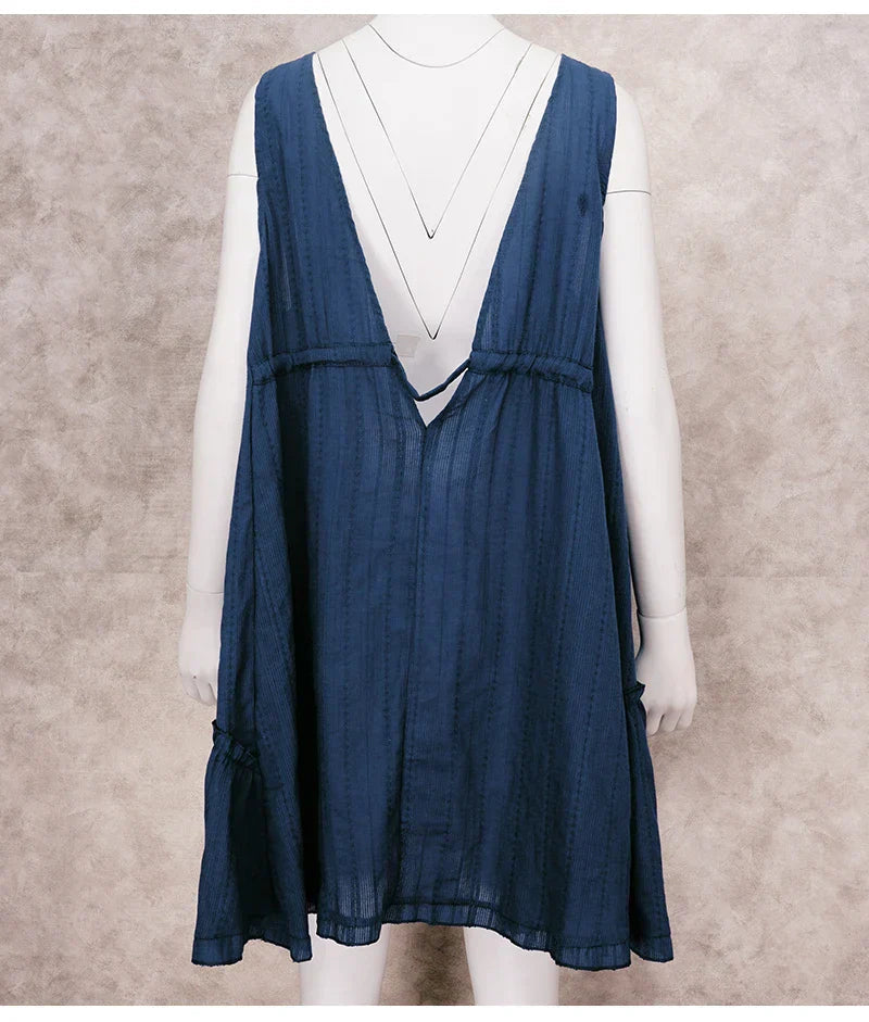 Plunging Neck Cotton Tunic Beach Cover-Up Mssaz Desses