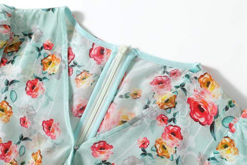 V Neck Short Sleeves Printed Sash Belt  Dress Mssaz Desses