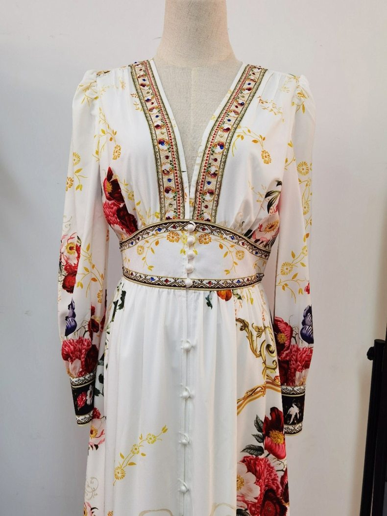 Long Sleeves Split Front Floral Printed High Street Dresses Mssaz Desses