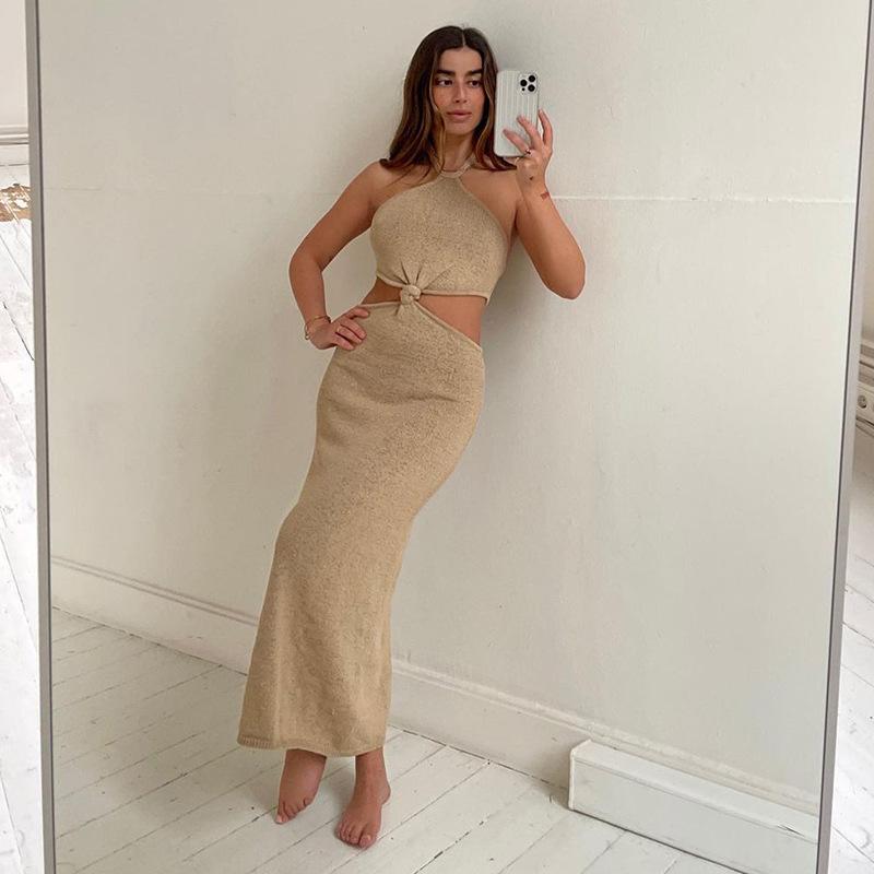 Vacation Outfits Knitted Halter Maxi Dresses Mssaz Desses