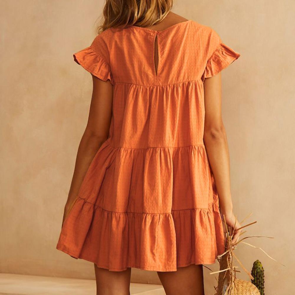 Casual Ruffle O Neck Short Sleeve Dress Mssaz Desses
