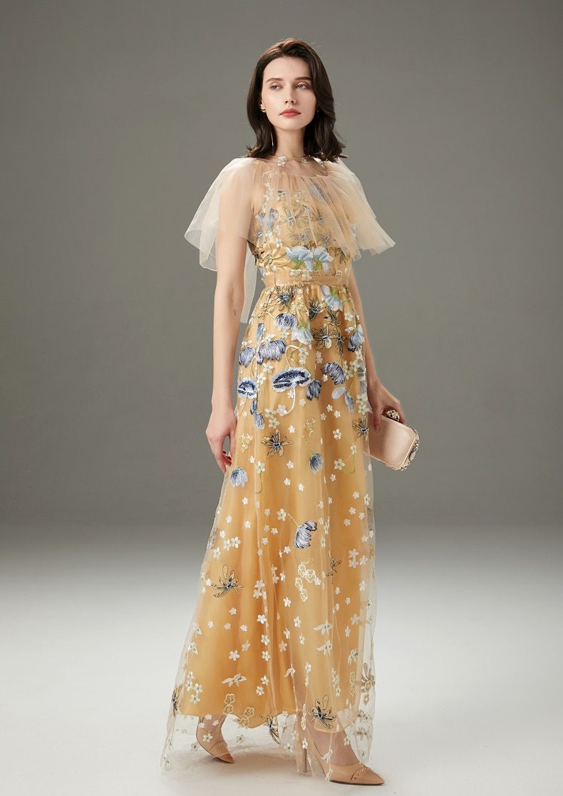 Layered Ruffles Elegant Long Party Prom Dressess Mssaz Desses