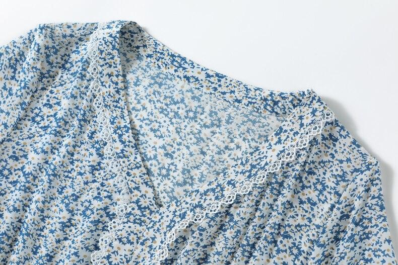 V Neck Short Sleeves Ruffles Floral Printed Holiday Dress Mssaz Desses