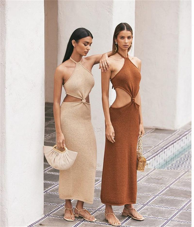 Vacation Outfits Knitted Halter Maxi Dresses Mssaz Desses