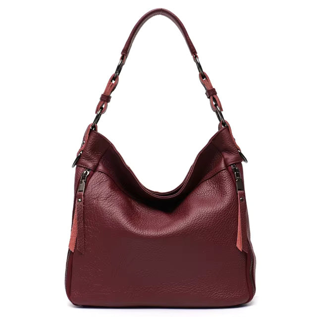 Cowhide Multi Pockets Casual Large Soft Slouchy Leather Hobo Handbag Mssza