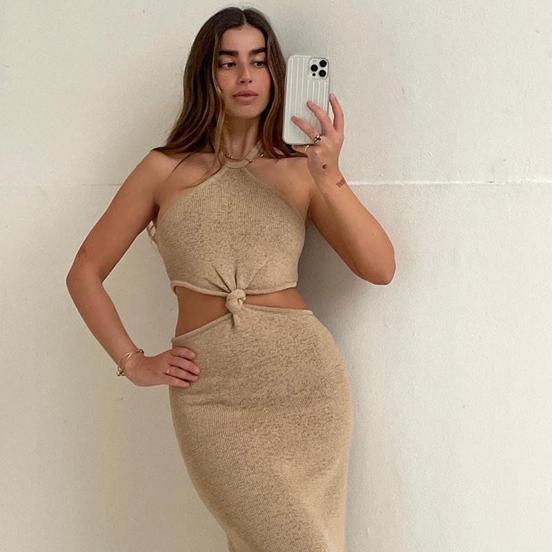 Vacation Outfits Knitted Halter Maxi Dresses Mssaz Desses