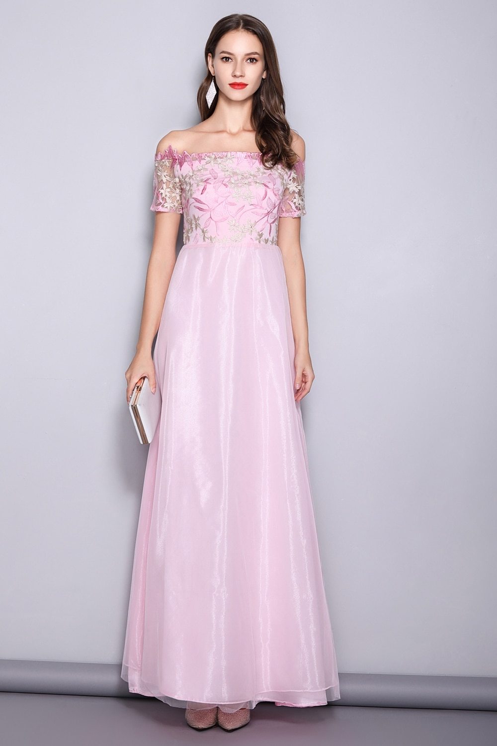 Runway Designer Dresses  Slash Neck Line Embroidery Bodice Patchwork Prom Long Party Dresses Mssaz Desses