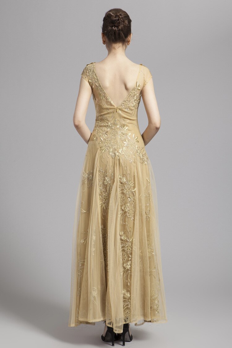 Scoop Neckline Embroidery Sequined A Line Long Prom Party Designer Dresses Mssaz Desses