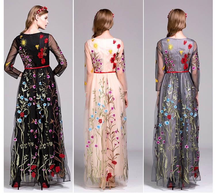 Embroidery Layered Floral Maxi Dresses Mssaz Desses