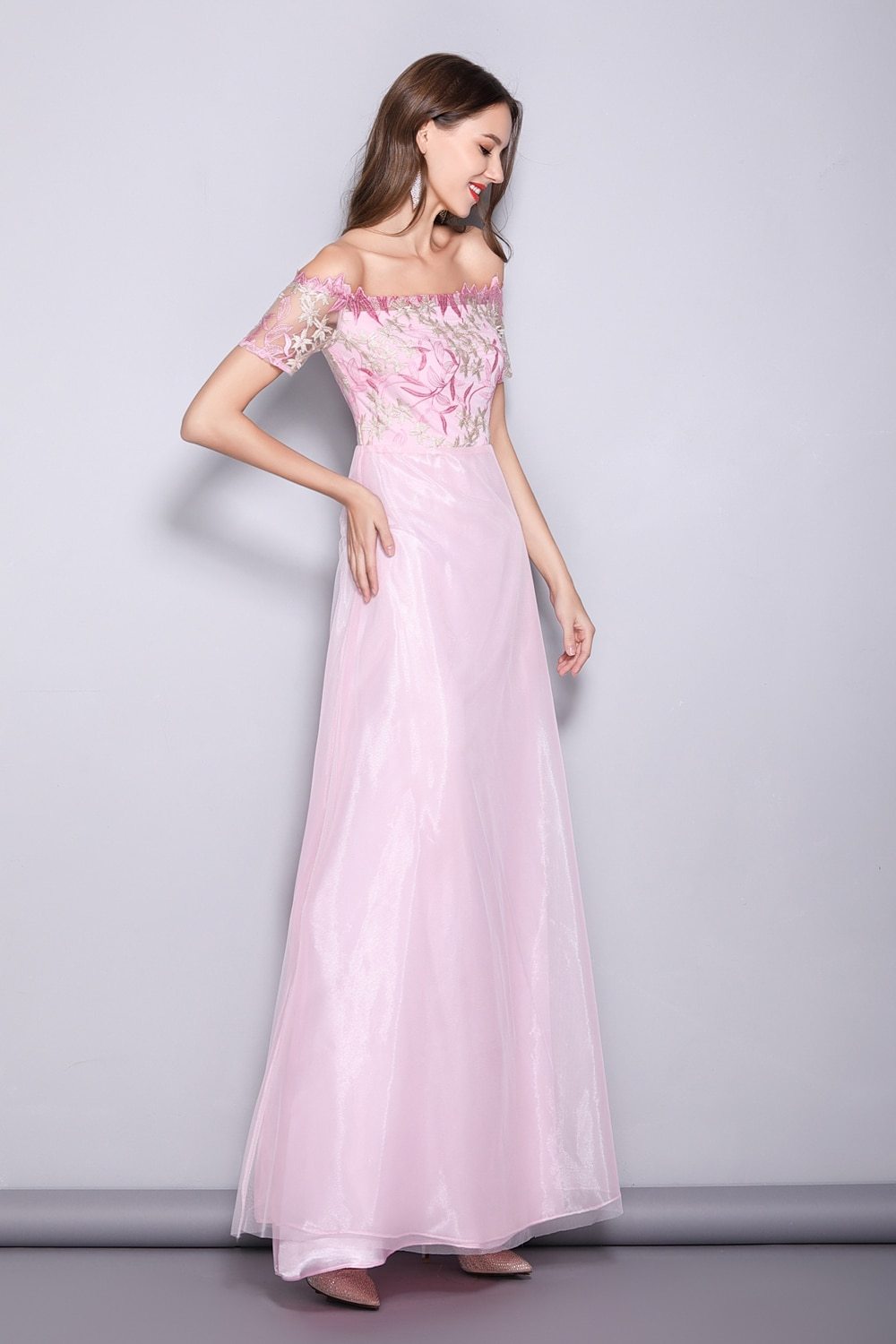 Runway Designer Dresses  Slash Neck Line Embroidery Bodice Patchwork Prom Long Party Dresses Mssaz Desses